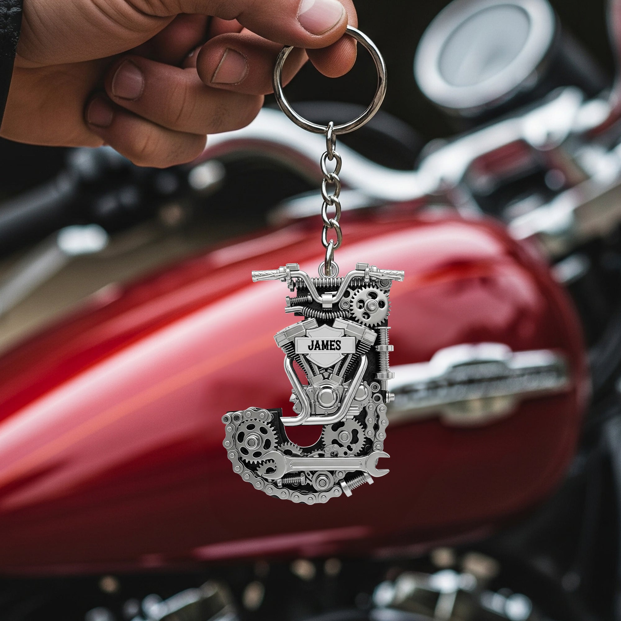 Rev your Passion: Motorcycle Mechanical Initial Keychain - Personalized Gift for Bikers Keychains PopCulturePrints