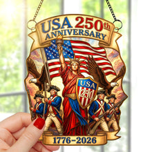 Load image into Gallery viewer, "Celebrate Freedom with Pride!" - USA 250th Anniversary Suncatcher Ornament - Personalized Gift for Patriots, Friends, Family, and Collectors Ornament PopCulturePrints
