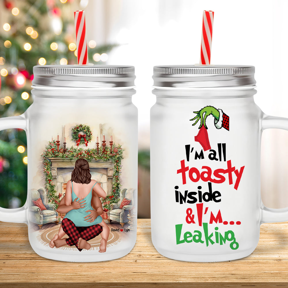 Personalized Frosted Mason Jar - Cozy Christmas Couple Gift