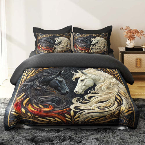 Personalized Horse Couple Quilt Bedding Set - Unique Gift for Couples Blanket PopCulturePrints