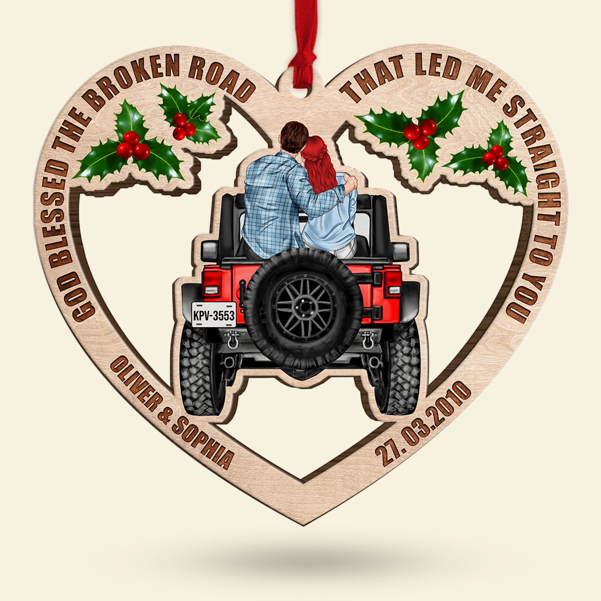 Personalized Romantic Car Ornament - God Blessed The Broken Road