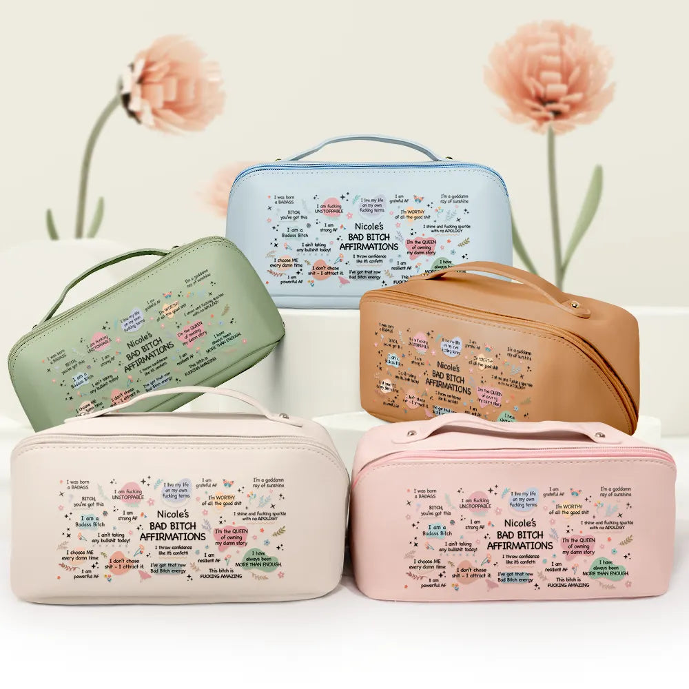 Bad Bi*ch Affirmation - Personalized Leather Makeup Bag Leather Makeup Bag PopCulturePrints