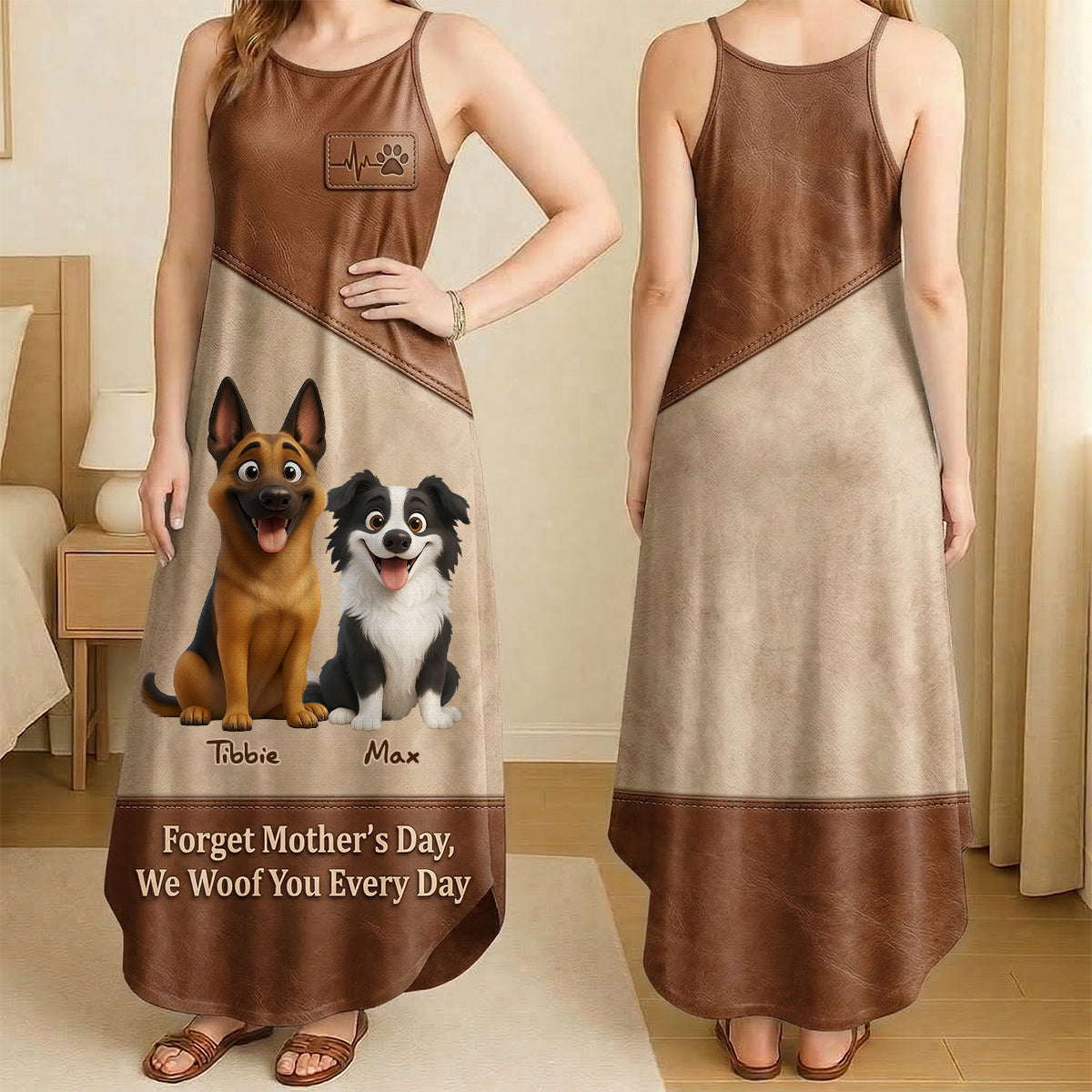 “Forget Mother's Day, We Woof You Every Day” - Personalized Dog Mom Suspender Maxi Dress - Custom Gifts for Moms, Grandma, Dog Lovers Dress PopCulturePrints