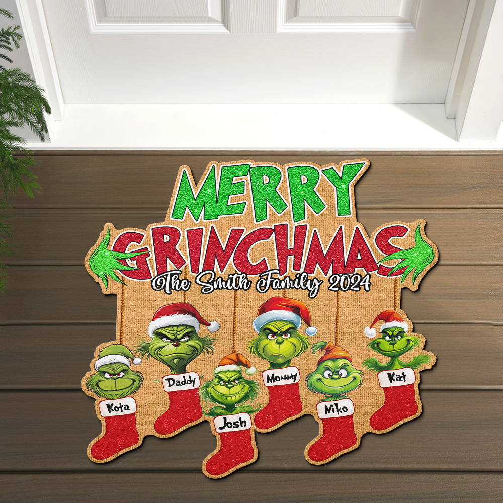 Custom Grinch Family Christmas Doormat 2024