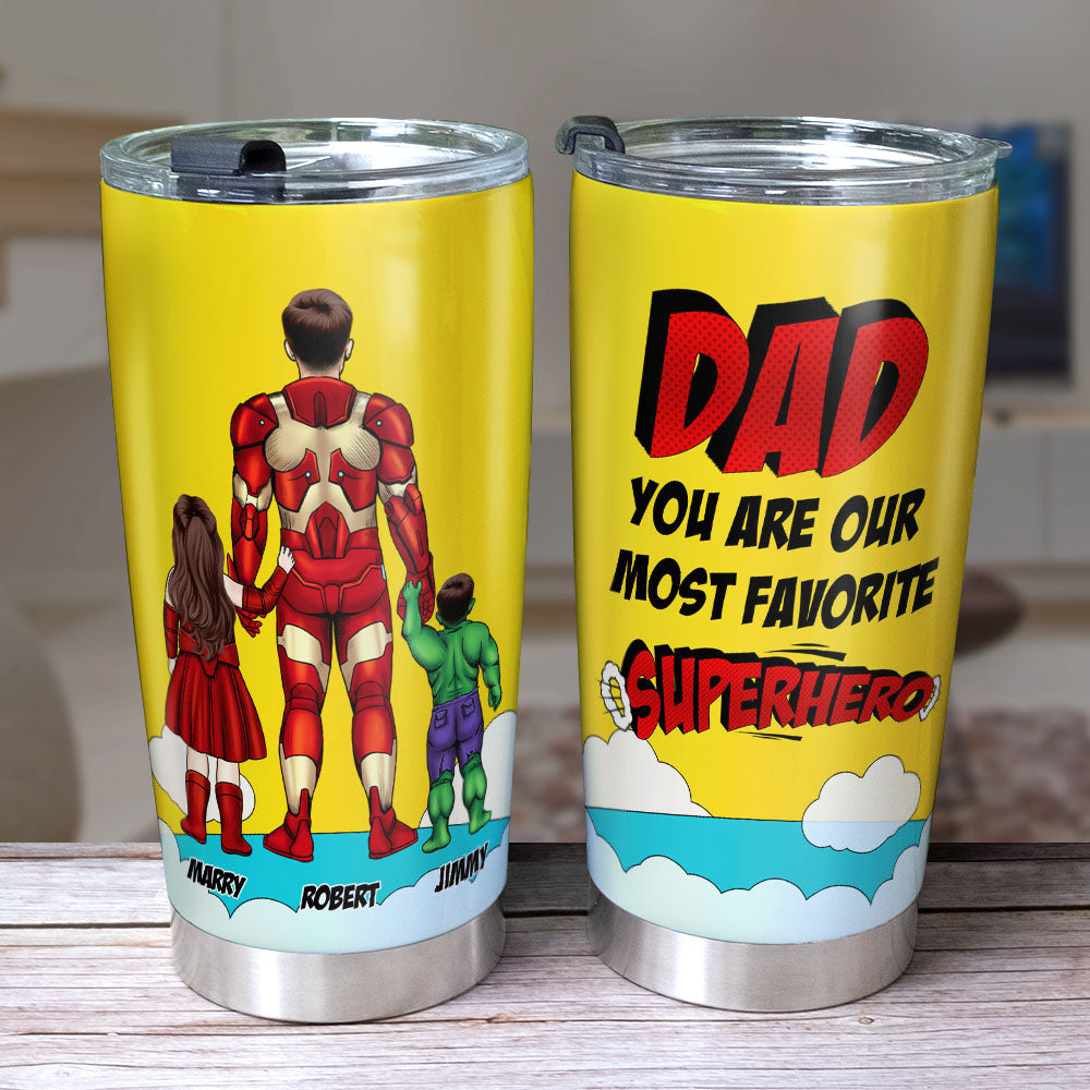 Personalized Superhero Dad Tumbler - Custom Names