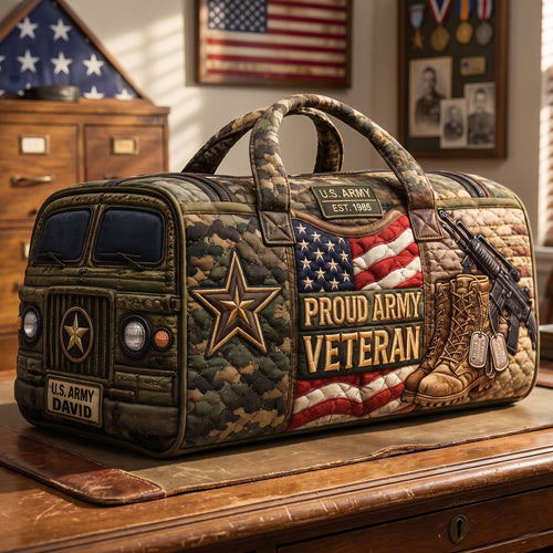 “Honor the Brave” - Military Quilted Duffle Bag - Personalized Gift for Veterans Quilted Duffle Bag PopCulturePrints