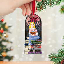 Load image into Gallery viewer, Personalized Book Lover Ornament - Girl on Books Ornament PopCulturePrints
