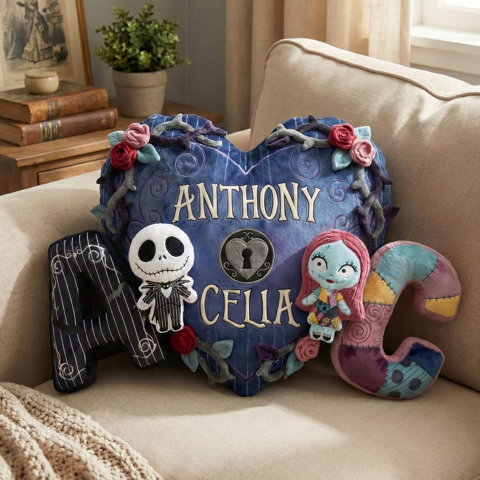 Love Stitched Together - Initial Alphabet Couple Pillow - Personalized Gift for Couples Pillow PopCulturePrints