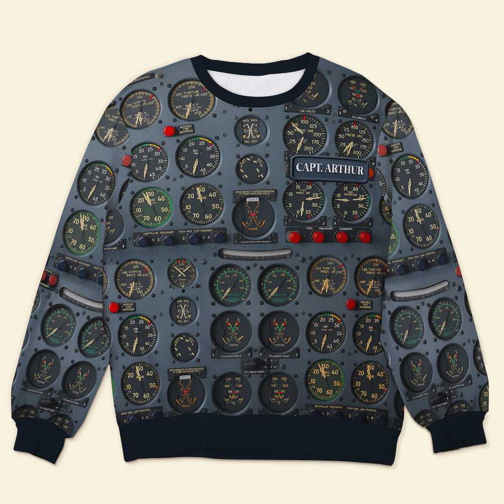 Pilot Control Panel Ugly Sweater - Personalized Gifts for Aviation Enthusiasts Ugly Christmas Sweater PopCulturePrints