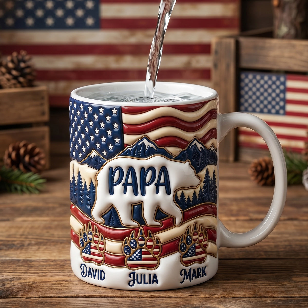 “Celebrate Your Patriotic Spirit!” - Personalized Patriotic Papa Bear Coffee Mug - Perfect Gift for Dads and Grandpas Coffee Mug PopCulturePrints