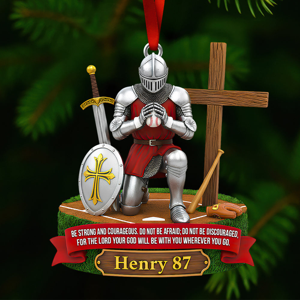 Be Strong & Courageous – Personalized Knight Baseball Ornament Ornament PopCulturePrints