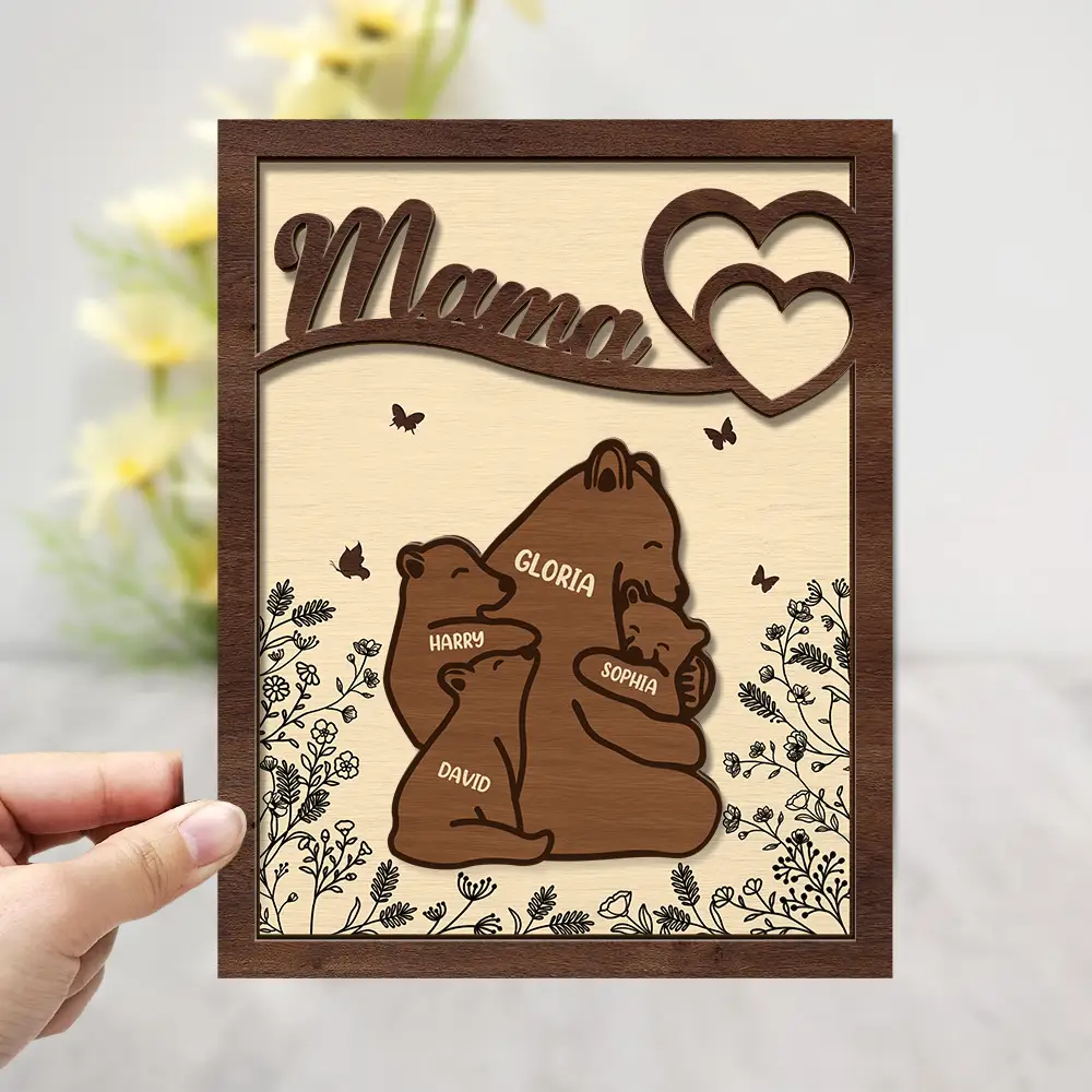 "A Mother's Love is Forever" - Personalized Nana Mama Bear 2-Layered Wooden Plaque - Gift for Mom and Grandma Wooden Plaque PopCulturePrints