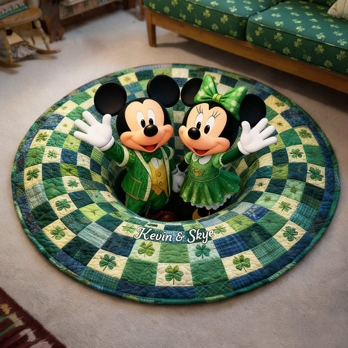 “Celebrate Love and Luck” - Personalized St Patrick's Day Couple Quilted Round Mat - Unique Gift for Couples and Friends Doormat PopCulturePrints