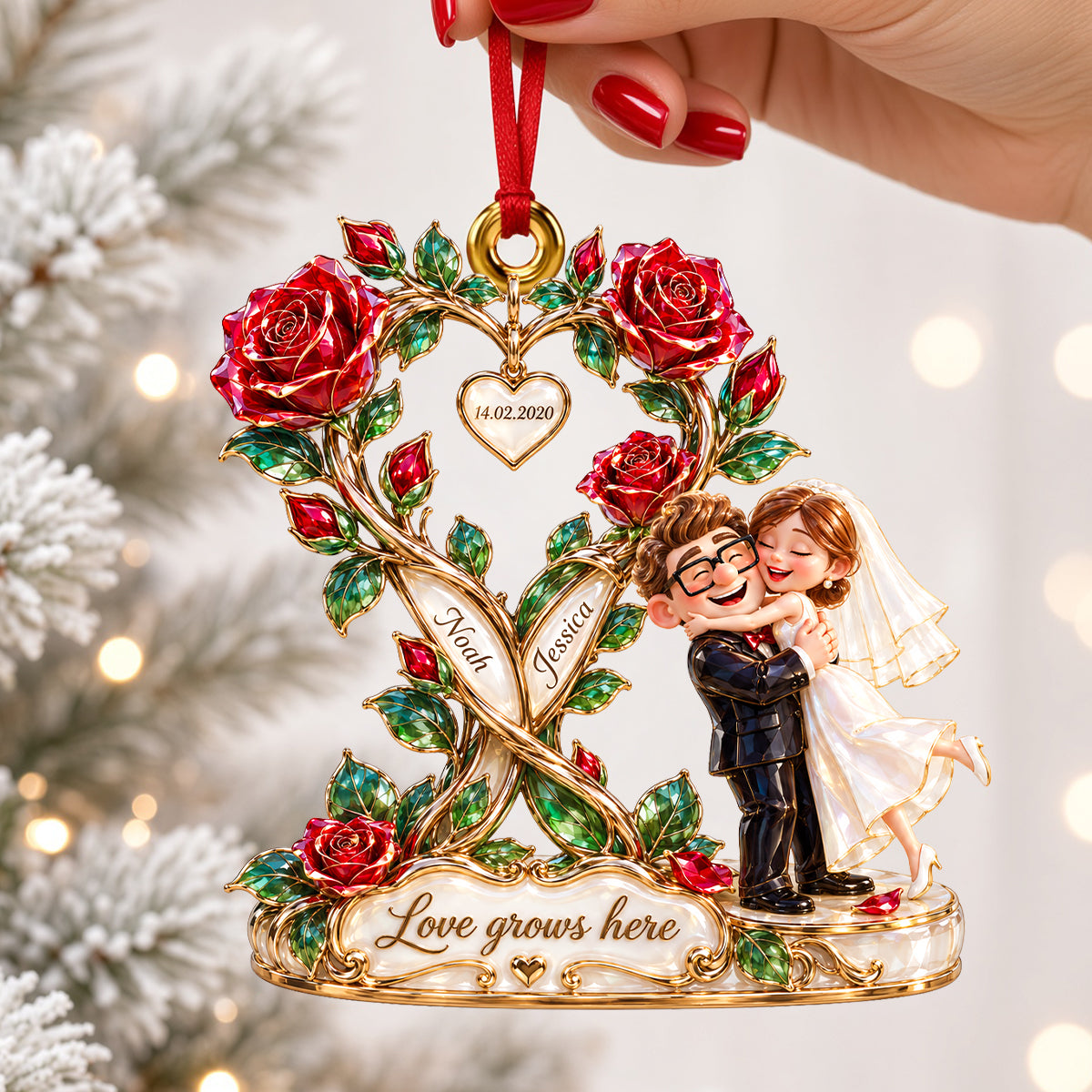 Love Grows Here - Personalized Ornament for Couples Ornament PopCulturePrints
