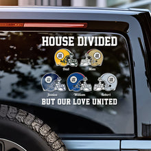 Load image into Gallery viewer, Personalized Family Football Team Car Decal - House Divided, Love United Decal Sticker PopCulturePrints
