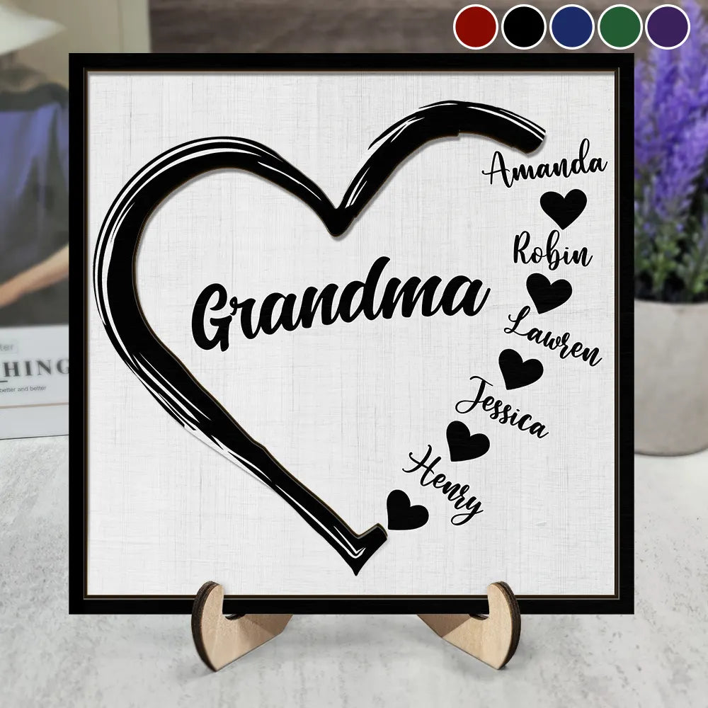 Grandma, the Heart of Our Family - Personalized 2-Layered Wooden Plaque With Stand Wooden Plaque PopCulturePrints