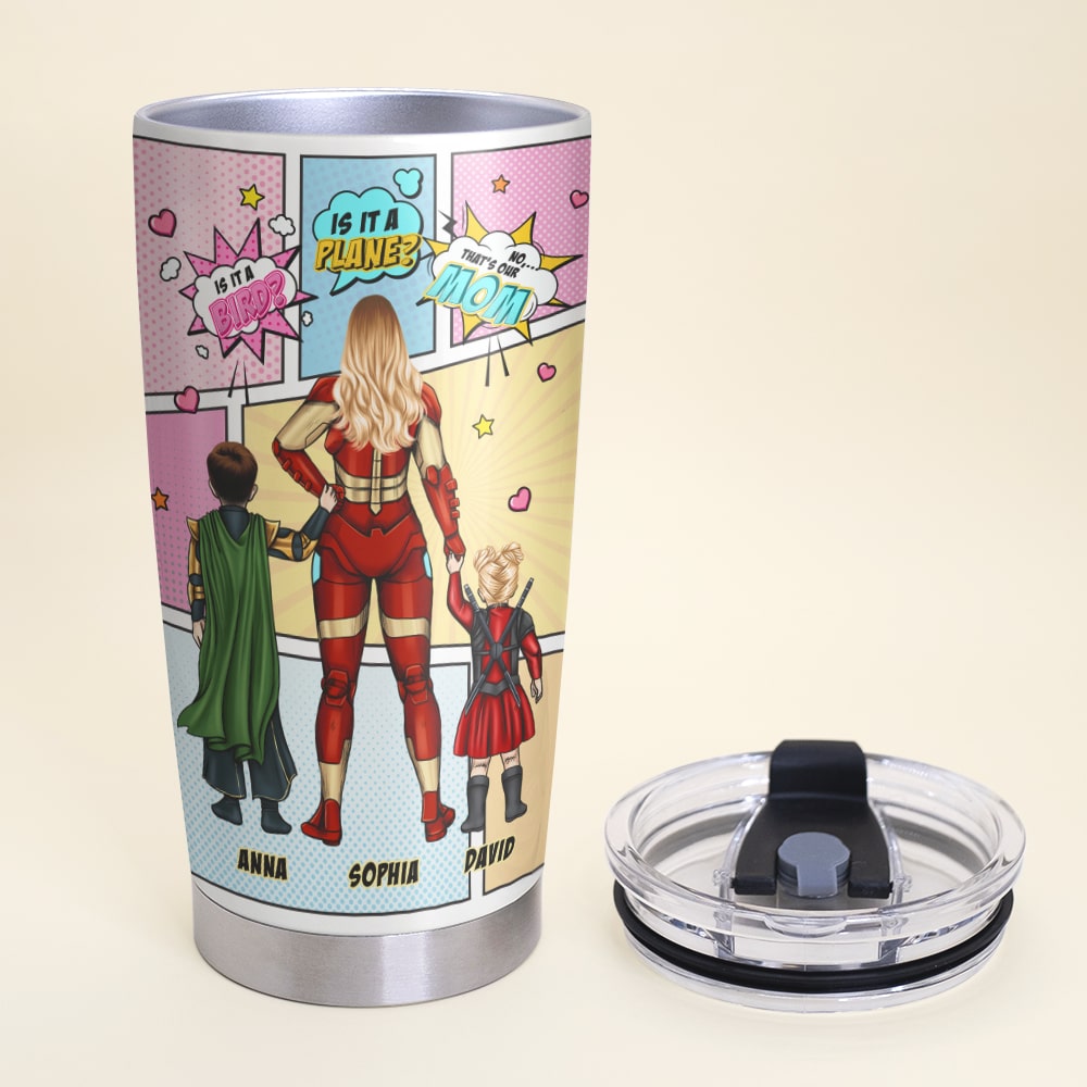 Super Mom Comic Style Personalized Tumbler - Faster Than a Speeding Toddler