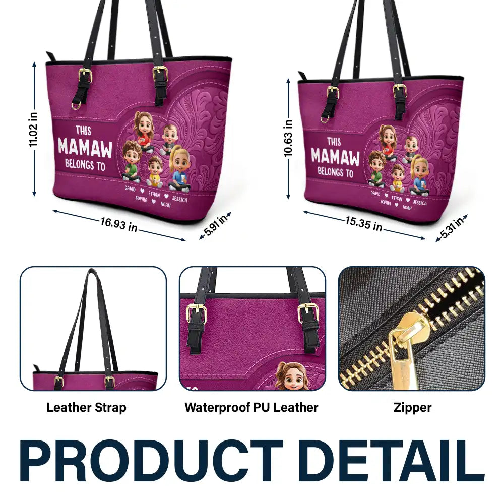 This Grandma Belongs To - Personalized Cartoon Tote Bag Leather Tote Bag PopCulturePrints