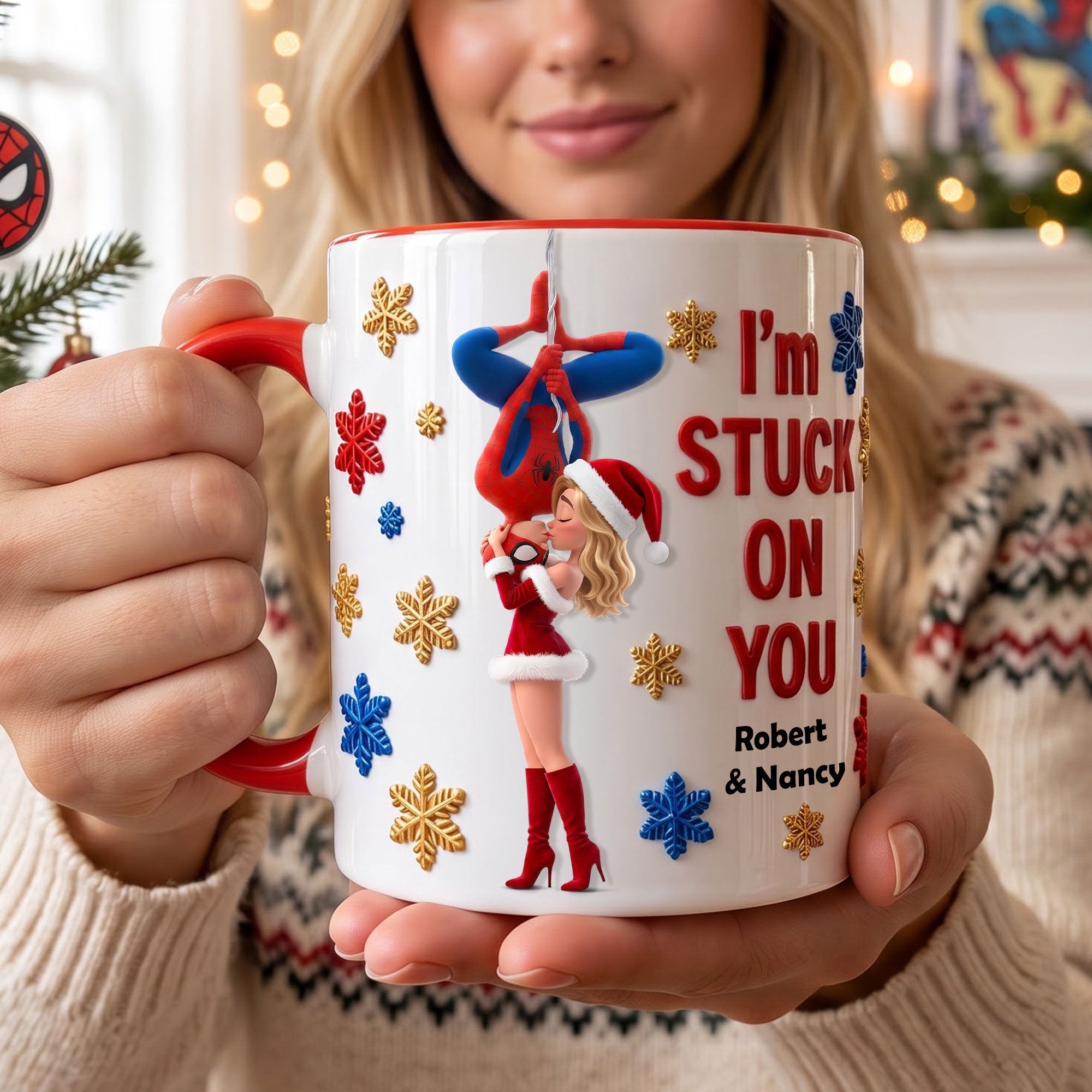 I'm Stuck On You - Personalized Love Story Christmas Accent Mug for Couples