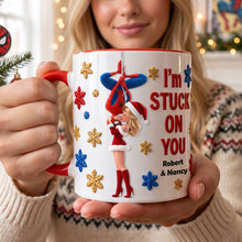 Load image into Gallery viewer, I'm Stuck On You - Personalized Love Story Christmas Accent Mug for Couples
