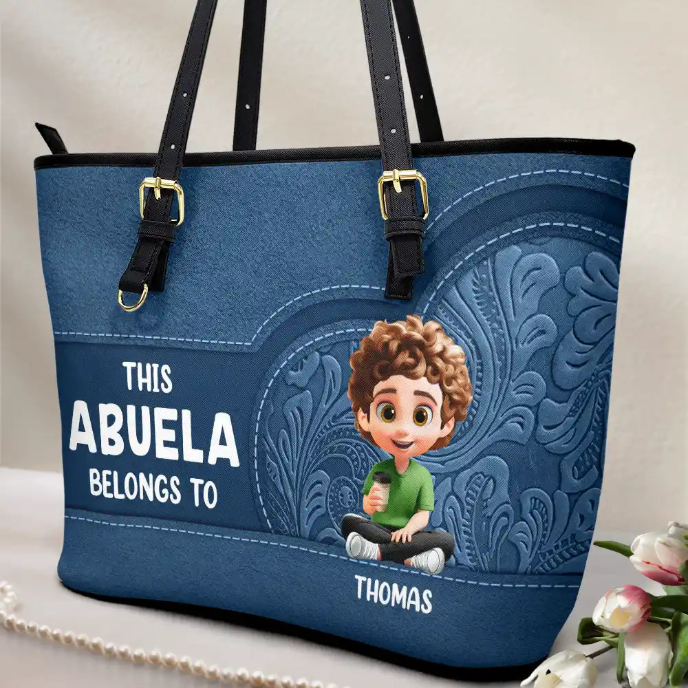 This Grandma Belongs To - Personalized Cartoon Tote Bag Leather Tote Bag PopCulturePrints