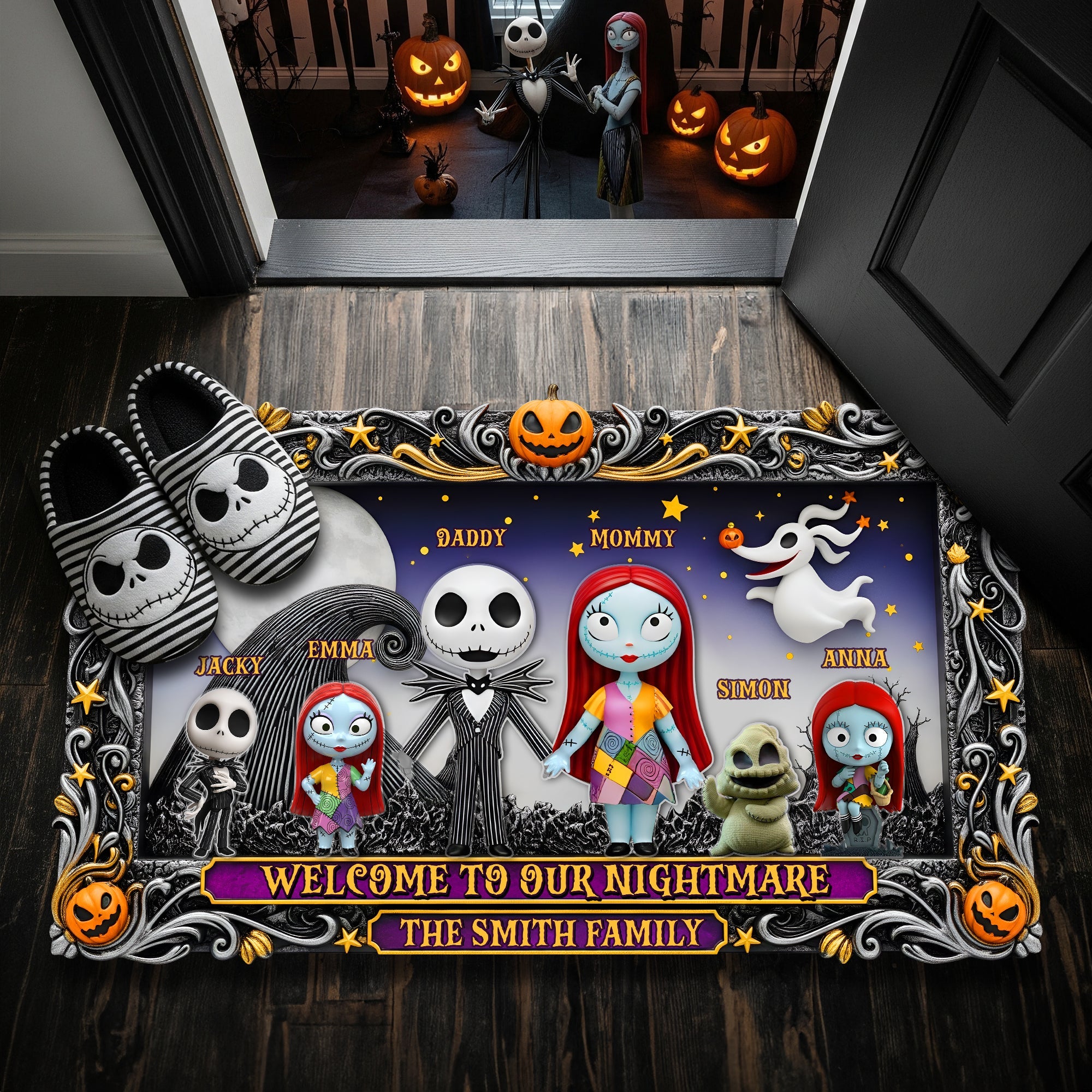 Welcome to Our Nightmare Family Doormat - Personalized Halloween Gifts for Families Doormat PopCulturePrints