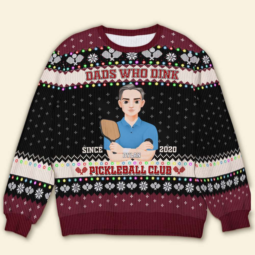 Custom Pickleball Dad Christmas Sweatshirt - Personalized Gift Ugly Christmas Sweater PopCulturePrints