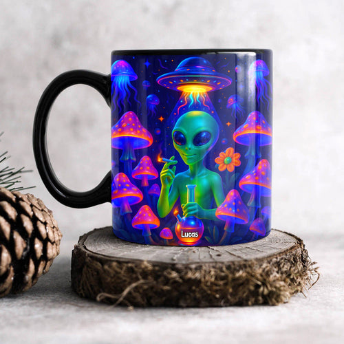 “Stay Cosmic!” - Custom Smoking Alien Mug - Personalized Gift for Weed Lovers Coffee Mug PopCulturePrints