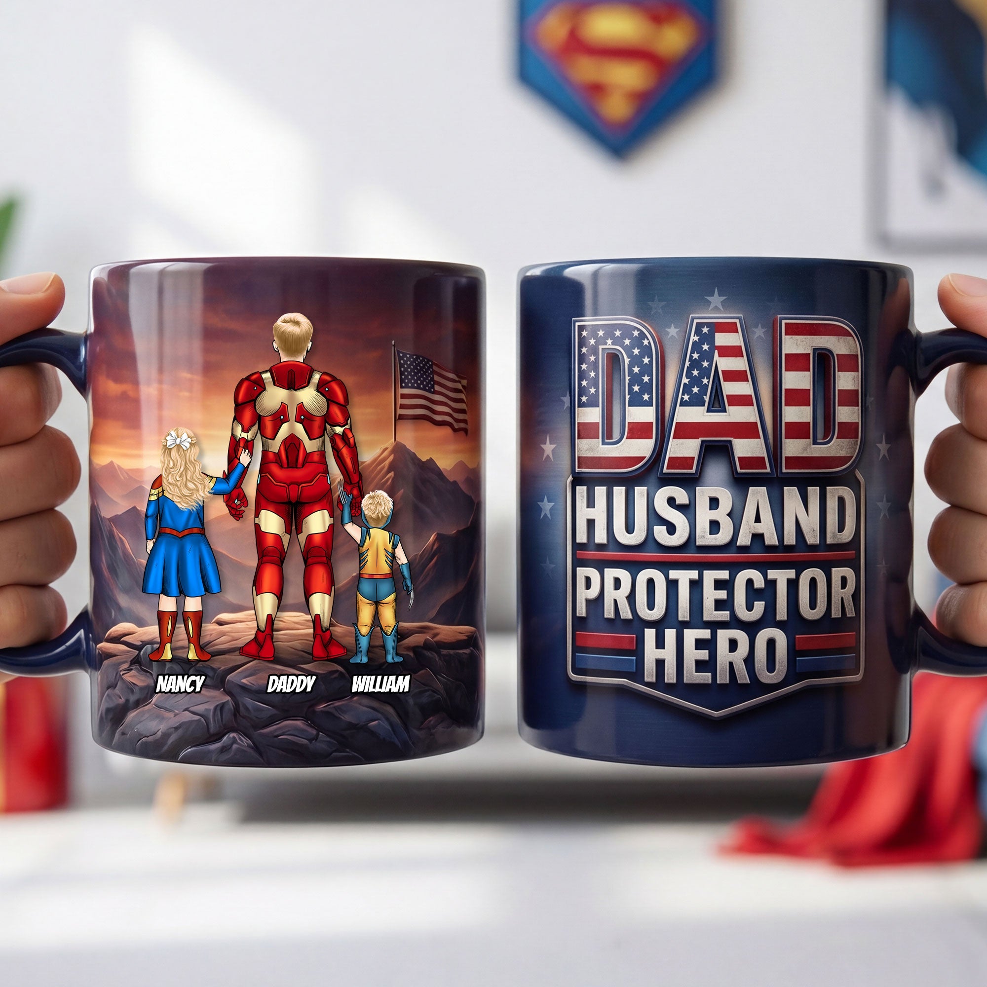 “A Dad's Love is Super!” - Proud Dad and Kids Magic Coffee Mug - Personalized Gift for Dad, Grandpa and More Coffee Mug PopCulturePrints