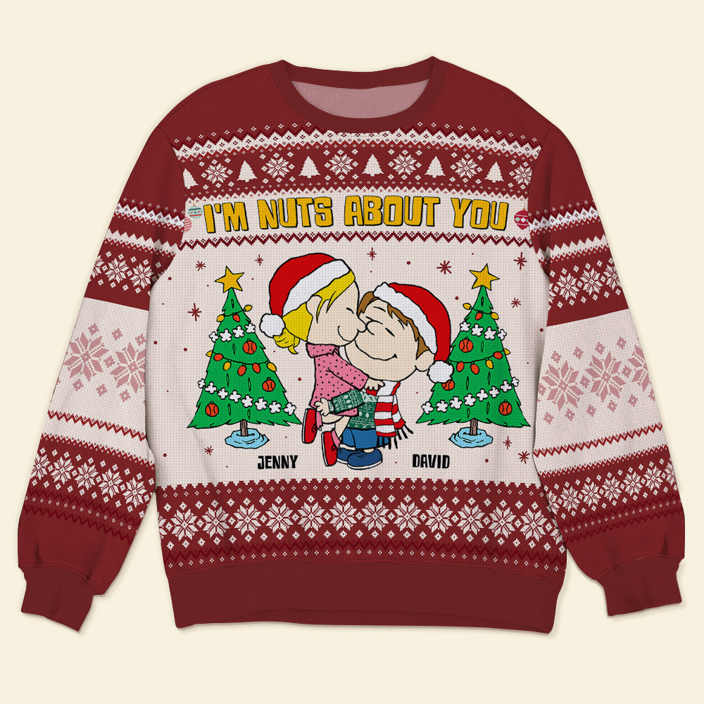 Personalized Christmas Ugly Sweater for Couples - 'I'm Nuts About You'