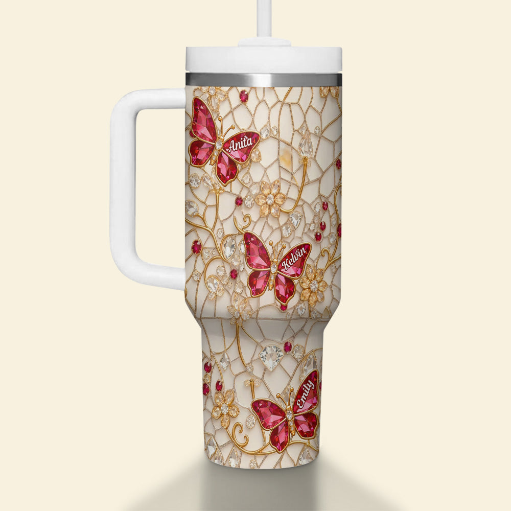 “A Beautiful Tribute to Mom” - Sparkling Butterfly Floral 40oz Tumbler - Personalized Gift for Mom, Grandma, and More Tumbler Cup PopCulturePrints