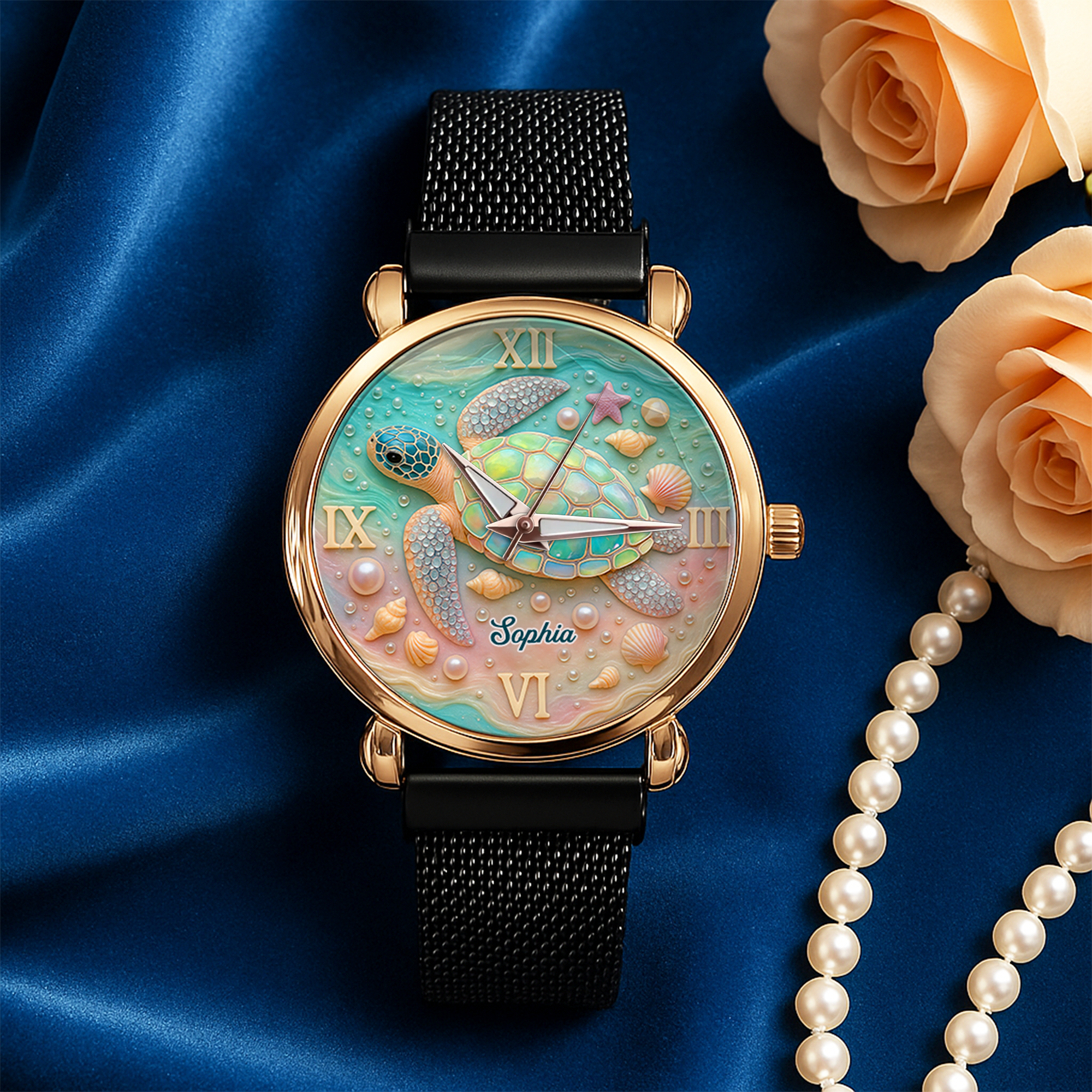 “Embrace the Ocean's Spirit” - Turtle Mesh Strap Quartz Watch, Personalized Gift for Ocean Lovers Quartz Watch PopCulturePrints