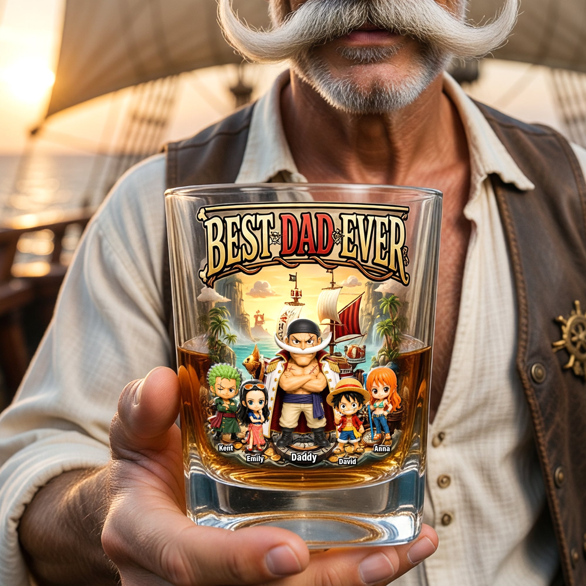 Best Dad Ever Adventure Round Glass - Personalized Gift for Dad Glass PopCulturePrints