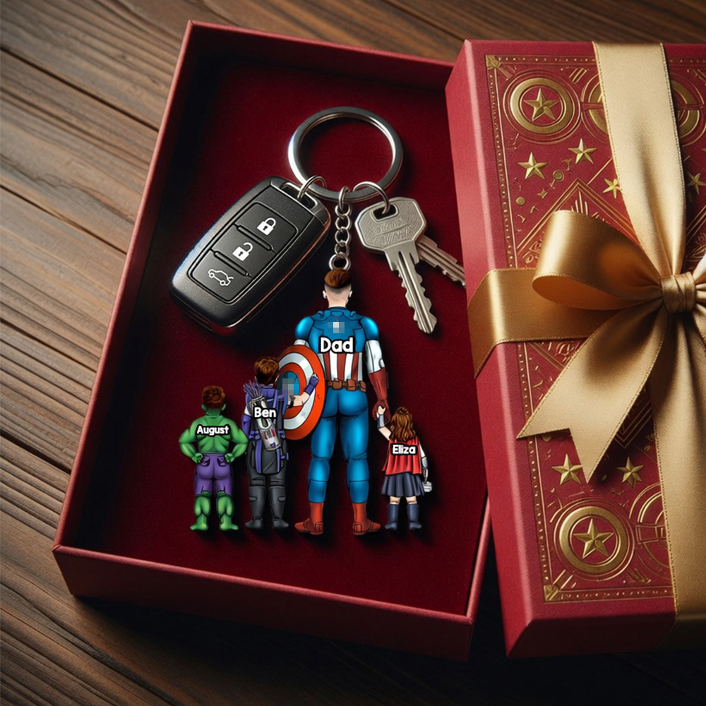 Power Dad and His Sidekicks - Personalized Keychain for Dad and Grandpa Keychains PopCulturePrints