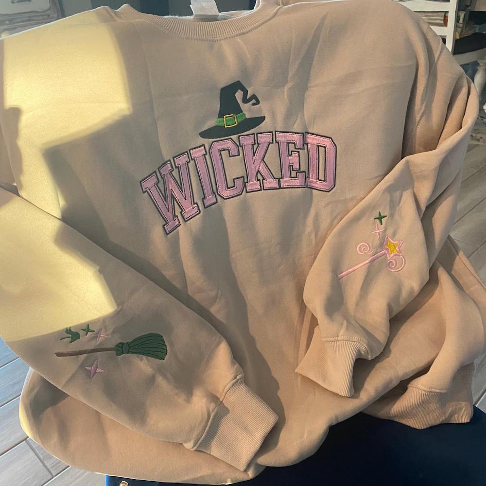 Wicked Witch Embroidered Christmas Sweatshirt - Pink & Green