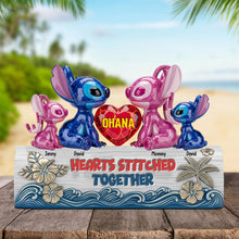 Load image into Gallery viewer, Hearts Stitched Together - Personalized Blue Monster Family Plaque Shaped Plaques PopCulturePrints
