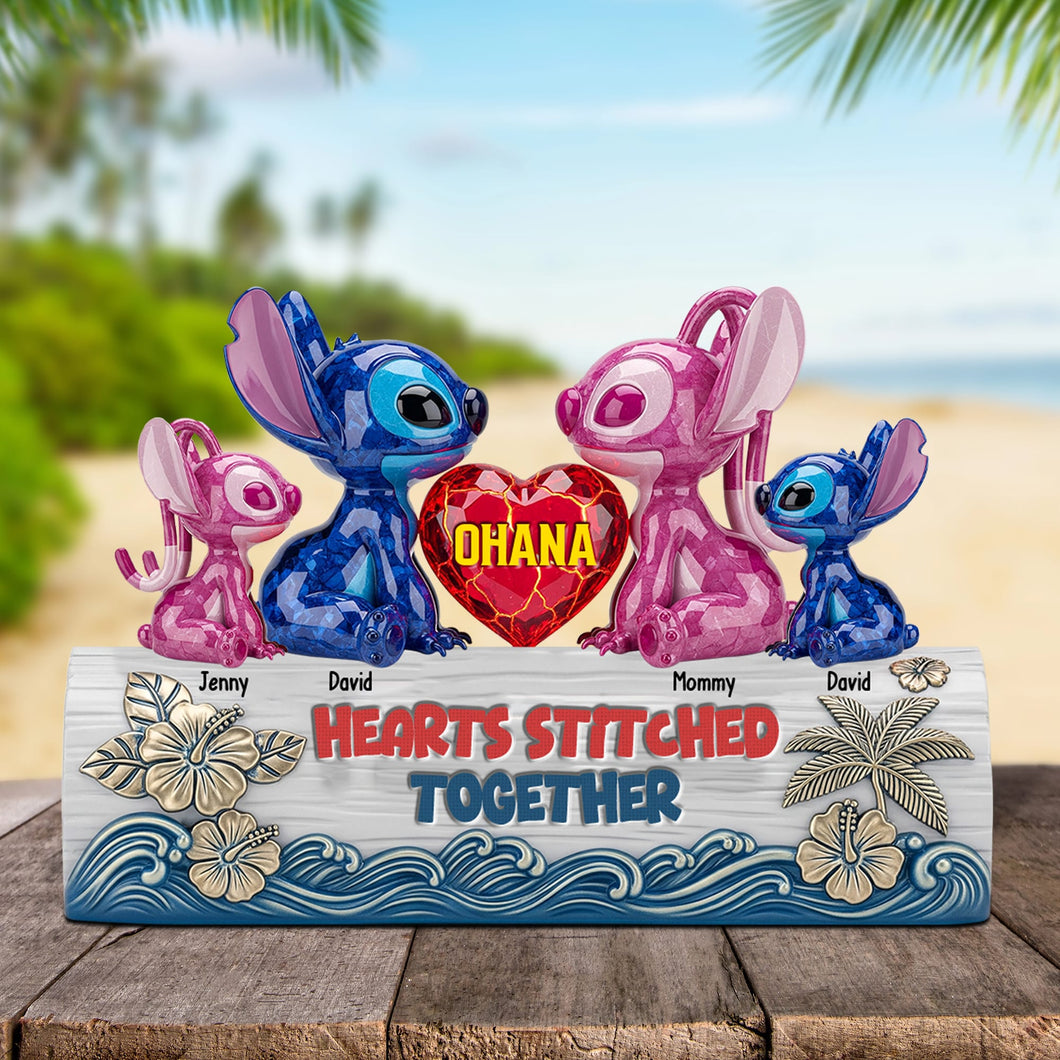 Hearts Stitched Together - Personalized Blue Monster Family Plaque Shaped Plaques PopCulturePrints