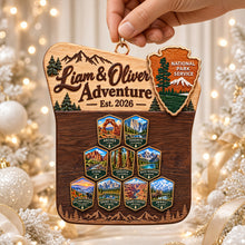 Load image into Gallery viewer, Adventure Awaits: Personalized Couple National Park Travel Christmas Ornament Ornament PopCulturePrints
