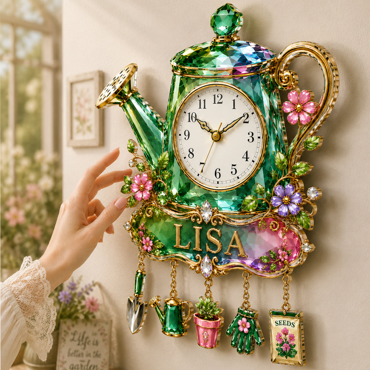"Blooming Time on Your Wall" - Personalized Garden Bloom Acrylic Hanging Wall Clock - Unique Gifts for Gardening Lovers