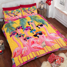 Load image into Gallery viewer, Personalized Flamingo Quilt Bed Set - Christmas Edition Blanket PopCulturePrints
