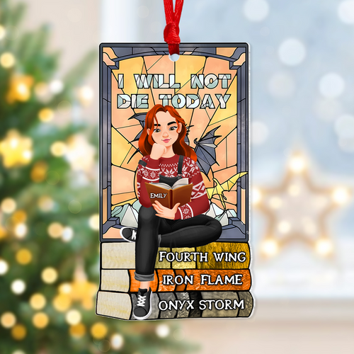 Personalized Ornament for Book Lovers - Girl Reading on Book Stack Ornament PopCulturePrints