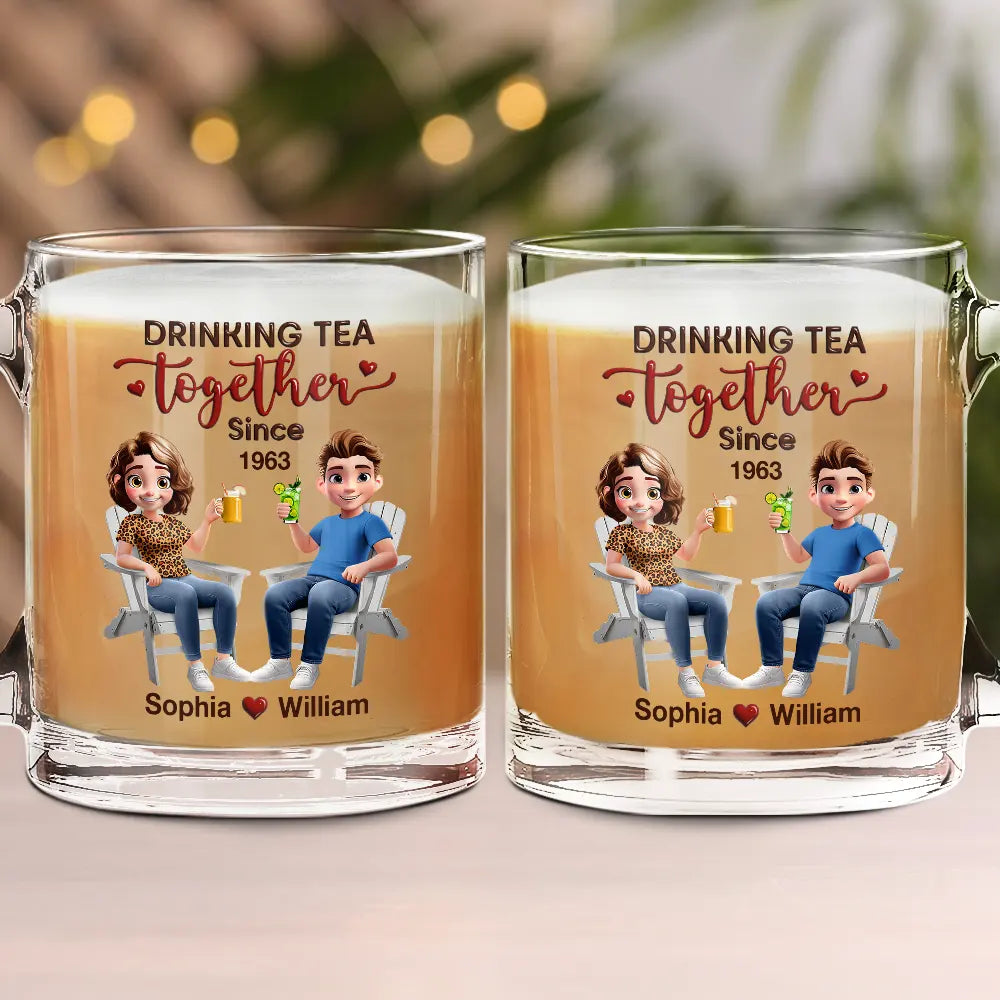 ‘Drinking Coffee Together Since 1975’ - Personalized Glass Mug for Couples Glass Mug PopCulturePrints