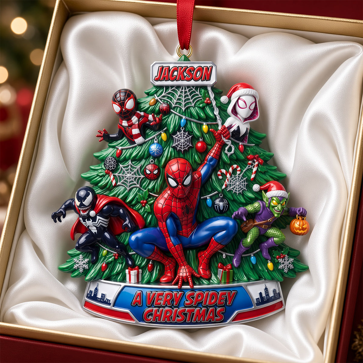 “Swinging into Christmas Cheer!” - Personalized Acrylic Ornament for Spidey Fans - Gift for Kids and Marvel Lovers