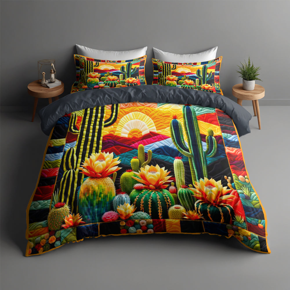 Vibrant Cactus Quilt Bed Set Blanket PopCulturePrints