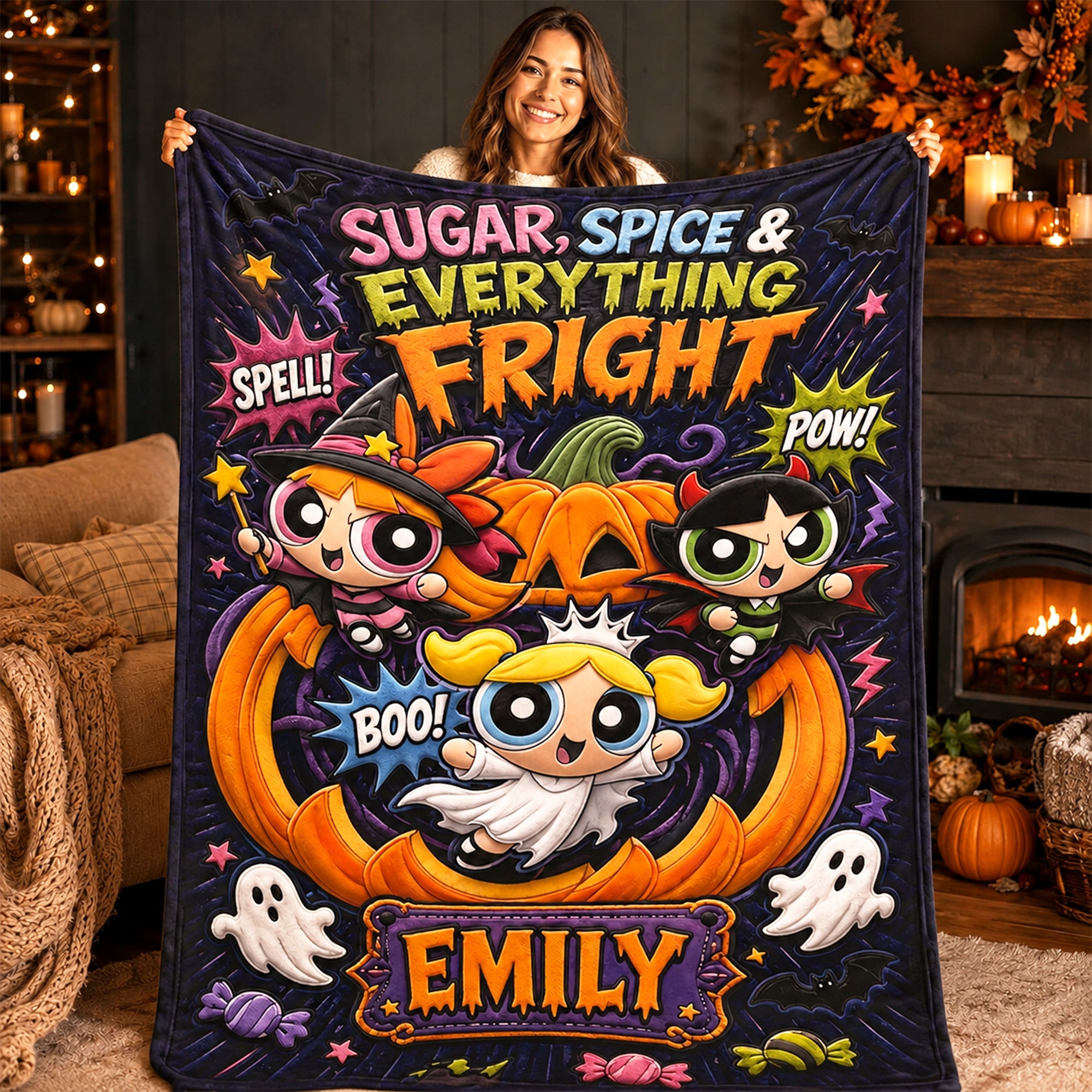 "Spook-tacular Fun!" - Cute But Spooky Club Blanket - Personalized Halloween Gift for Girls Blanket PopCulturePrints