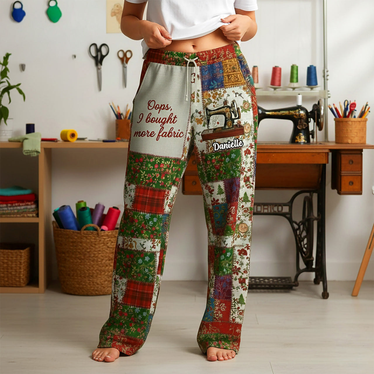 Oops, I Bought More Fabric - Personalized Sewing Pajama Pants for Craft Lovers Pajama Pant PopCulturePrints