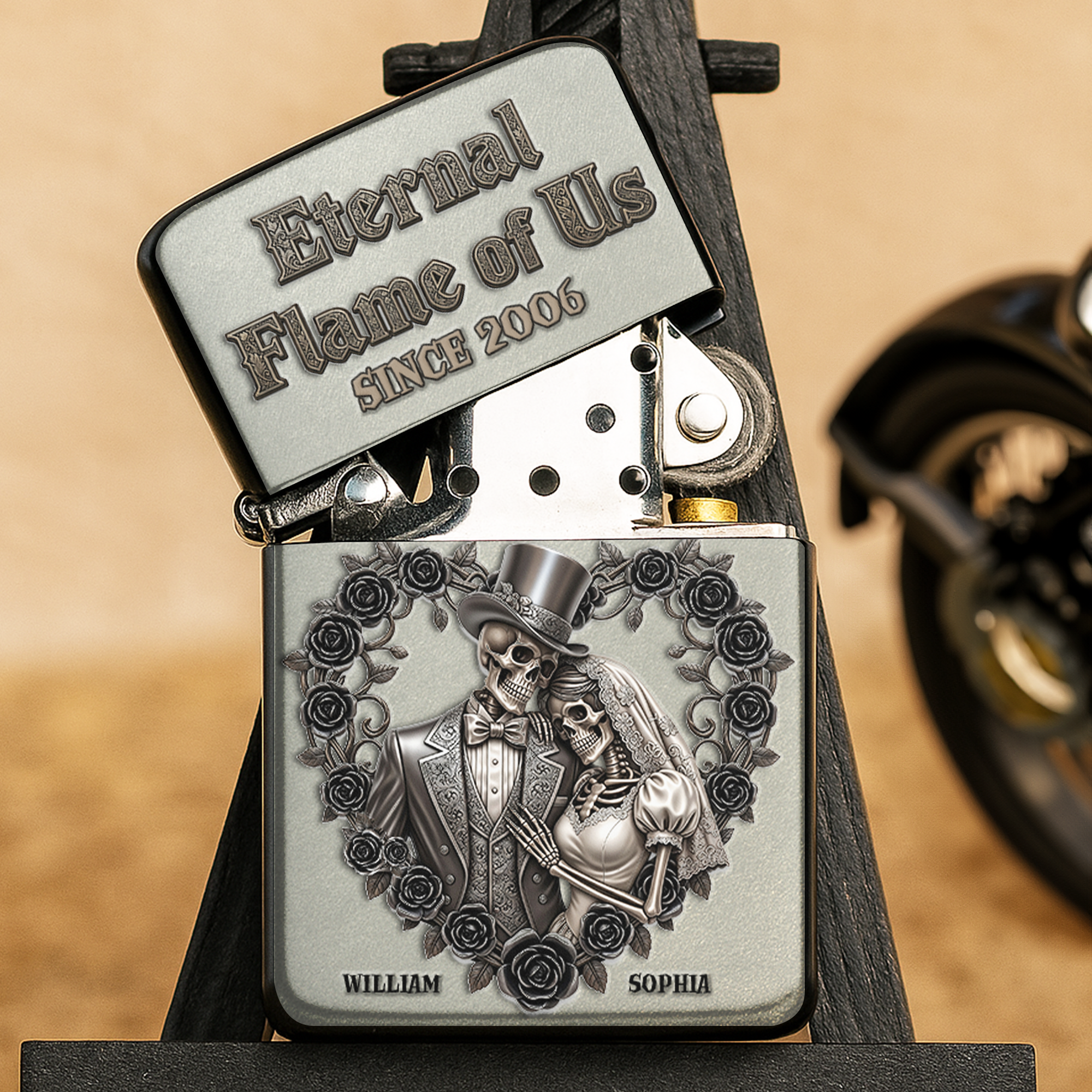 “An Eternal Bond” - Personalized Eternal Flame of Us Skull Couple Lighter - Unique Gift for Couples Lighter PopCulturePrints