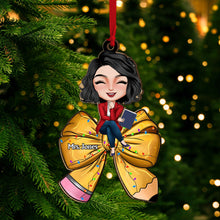 Load image into Gallery viewer, Personalized Teacher Ornament - Custom Coquette Bow Gift Ornament PopCulturePrints
