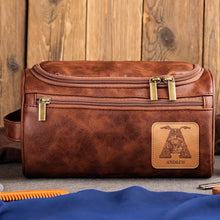 Load image into Gallery viewer, Ride in Style: Personalized Motorcycle Initial Letter Leather Toiletry Bag - Perfect Gift for Bikers Toiletry Bag PopCulturePrints
