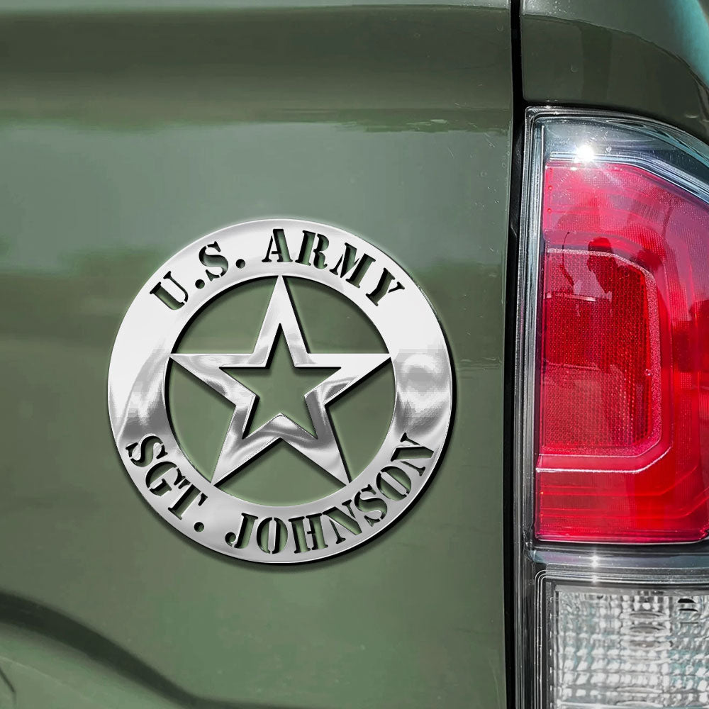 Personalized U.S. Army Star Metal Emblem - Custom Name Vehicle Decor